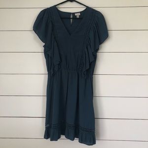 Dark Teal dress with ruffles and crochet details